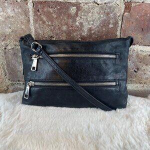 HOBO International Mara Black Leather Small Classic Crossbody Zippered Purse